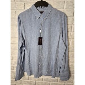 NWT Linen MICHAEL KORS Chambray shirt long sleeve Men's size XXL Blue button up